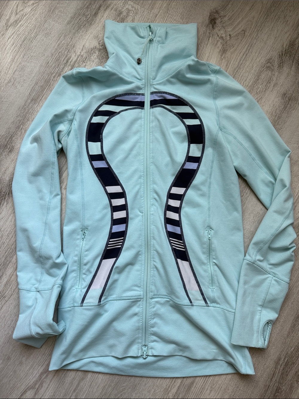 Lululemon Light Blue Zip-Up Jacket with Striped Detail